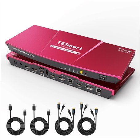 TESmart Dual Monitor Commutateur KVM 2x2 HDMI + Display Port KVM Switcher 4K @ 60Hz 4: 4: 4 Ultra HD 2 PC 2 Monitor Switch avec