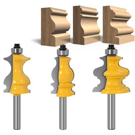 APLUS Lot de 3 Fraises à Défoncer pour Moulures Architecturales 8 mm