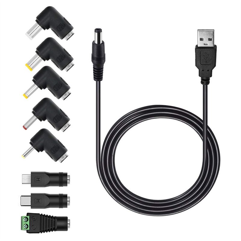 MEROM Câble Universel 5v USB vers DC 5.5mm * 2.1mm avec 8 Jack Connecteurs (5.5mm * 2.5mm 4mm * 1.7mm 4.8mm * 1.7mm 3.5 * 1.35mm