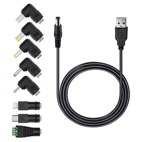 MEROM Câble Universel 5v USB vers DC 5.5mm * 2.1mm avec 8 Jack Connecteurs (5.5mm * 2.5mm 4mm * 1.7mm 4.8mm * 1.7mm 3.5 * 1.35mm