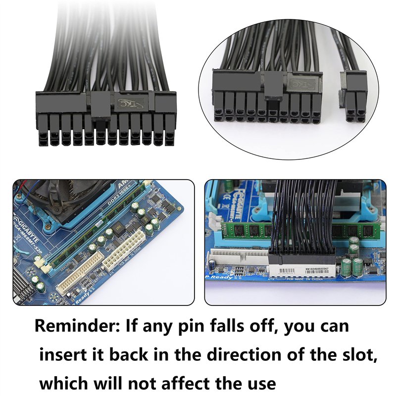 Image secondaire de GELRHONR Câble d'extension ATX 24 broches pour carte mère,Carte mère ATX PSU 24 broches (20 + 4) Câble d'extension mâle à femelle