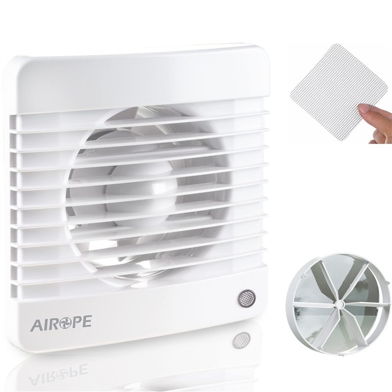 AIROPE-150 mm Ventilateur, Extracteur d'air avec Clapet anti-retour + Moustiquaire intégré, dB(A) 33,VMC pour salle de bain,cuis