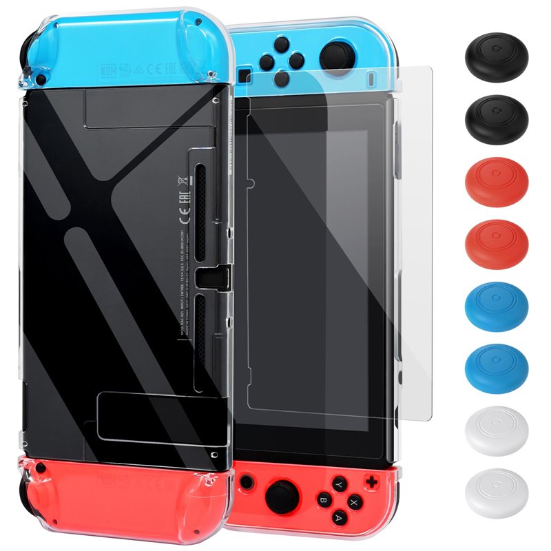 FYOUNG Coque et Protection D'écran Compatible avec Nintendo Switch, Étui PC Crystal Clear + Housse De Manettes Séparée + Film De