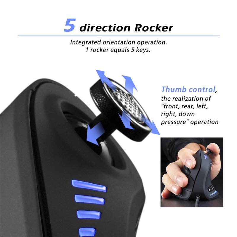 Image secondaire de zelotes Souris Verticale avec Joystick,10000DPI,11 Boutons Programmables,RGB,Conception Ergonomique,Optique USB Souris Gamer Fil