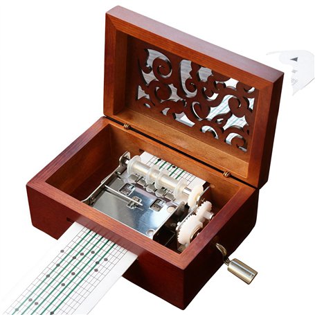 Cuzit Boîte à musique à manivelle en bois gravée avec mouvement 15 notes à monter soi-même avec un poinçon 14 feuilles de papier