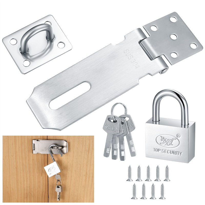 Moraillon de Cadenas avec Cadenas et Vis, Cadenas Fermoir, Loquets et Verrous de Portes, Moraillon pour Verrouillage de Porte, V