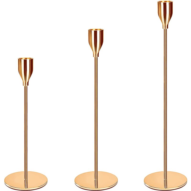 Amzeeniu Chandelier Bougeoir Dorés 3 Pcs,Chandelier de Mariage Différentes Tailles,23/28/33cm Candélabre pour Bougies de 2.2 cm