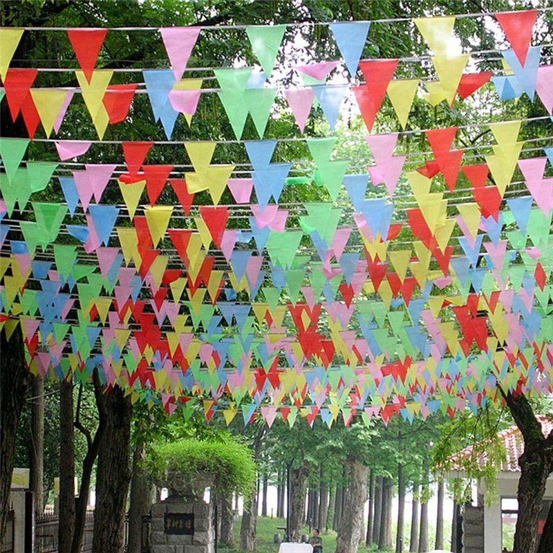 Image secondaire de 985 Pieds banderoles Drapeaux, 450 pièces Grands Drapeaux Multicolore Tissu Fanion Guirlande extérieure pour Anniversaire Mariage