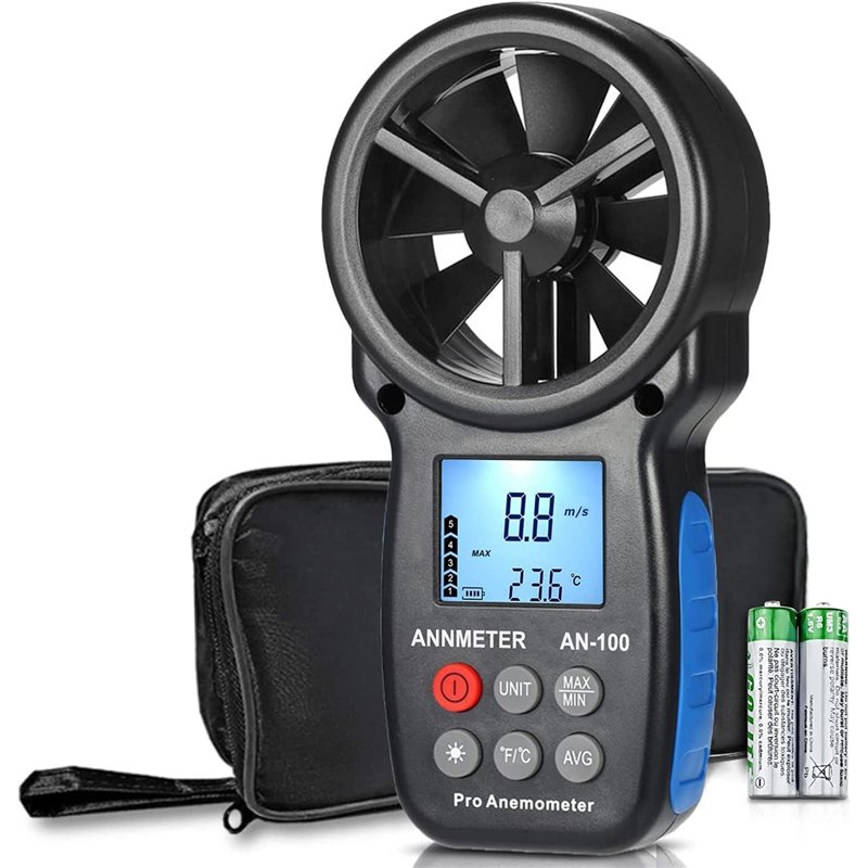 AIOMEST Anémomètre Numérique, Compteur de Vitesse du Vent Portable, Jauge de Débit D'air Mesurant la Vitesse de la Température d