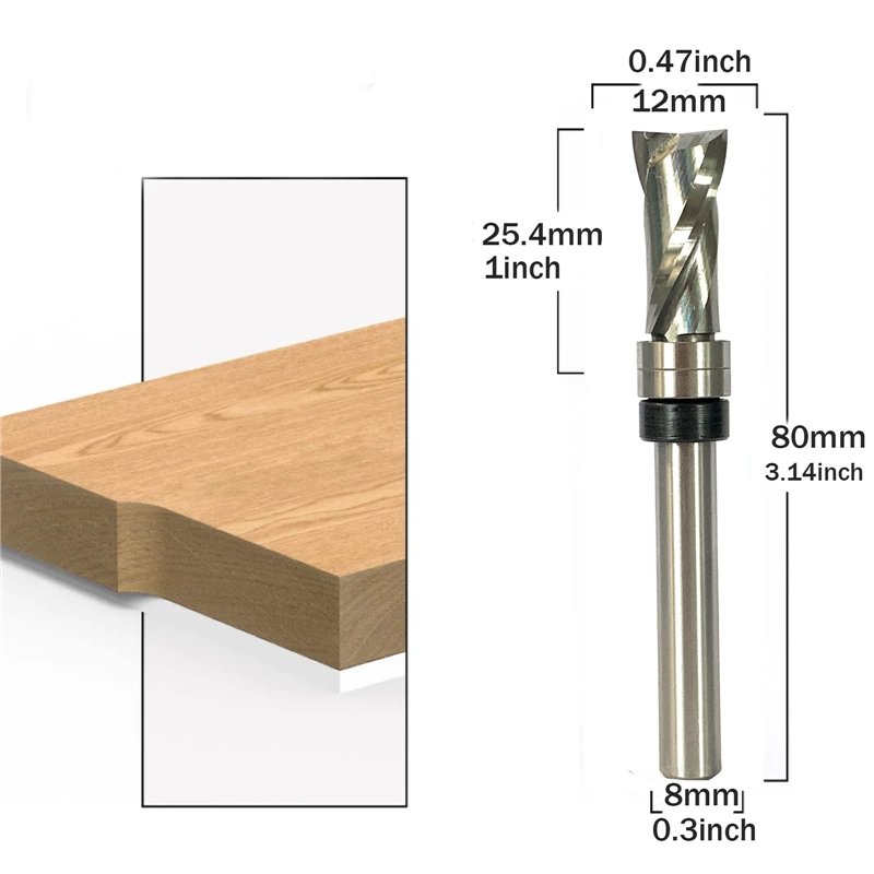 Image secondaire de Sinoprotools Fraise hélicoïdale 8 mm Tige Upcut, Fraise VHM Longueur de coupe 25,4 mm, Fraise à profiler affleurante pour bords 