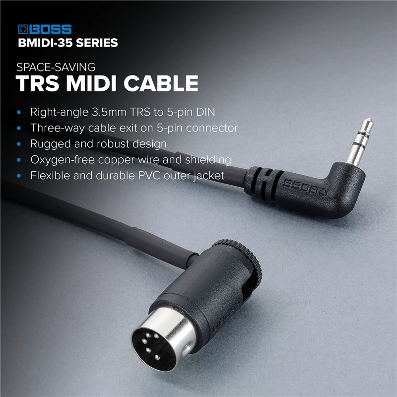 Image secondaire de BOSS BMIDI-2-35 60 cm – Câble MIDI compact minijack TRS vers connecteur 5 broches multidirectionnel – permet une connexion premi