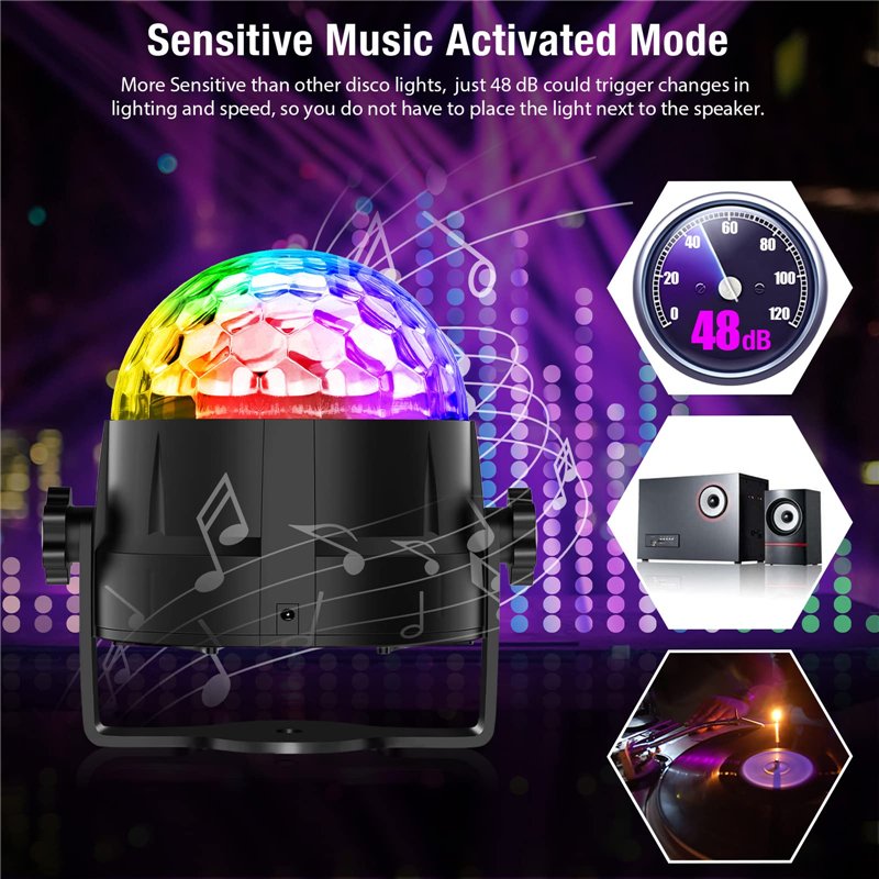 Image secondaire de Gobikey Boule Disco de Commande Vocale, 360° Rotative Boule à Facette Couleurs,3 Modes de Musique Jeux de Lumiere avec USB 4M Té