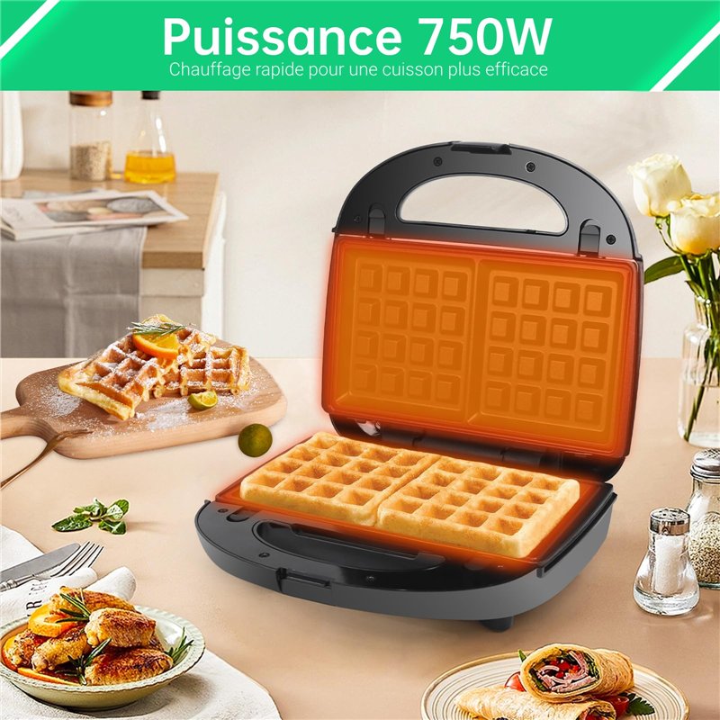 Image secondaire de OZAVO 3 en 1 Appareil à Croque-monsieur Sandwich Grill Panini Toaster, Croque Gaufre avec Revêtement antiadhésif 750W, Noir