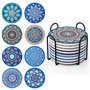 Dessous de Verre Absorbants en Liège et Céramique avec Support en Métal Motif Mandala de 10cm (8pcs) pour Tasses