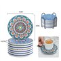 Dessous de Verre Absorbants en Liège et Céramique avec Support en Métal Motif Mandala de 10cm (8pcs) pour Tasses, Bougies Cadeau