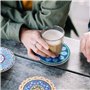 Dessous de Verre Absorbants en Liège et Céramique avec Support en Métal Motif Mandala de 10cm (8pcs) pour Tasses, Bougies Cadeau