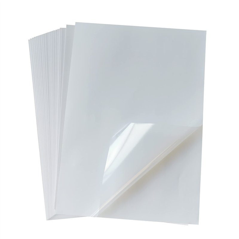Lot de 25 feuilles de papier autocollant en vinyle translucent imprimable format A4 (21 x 29,7 cm) Semi-Transparent étanche pour