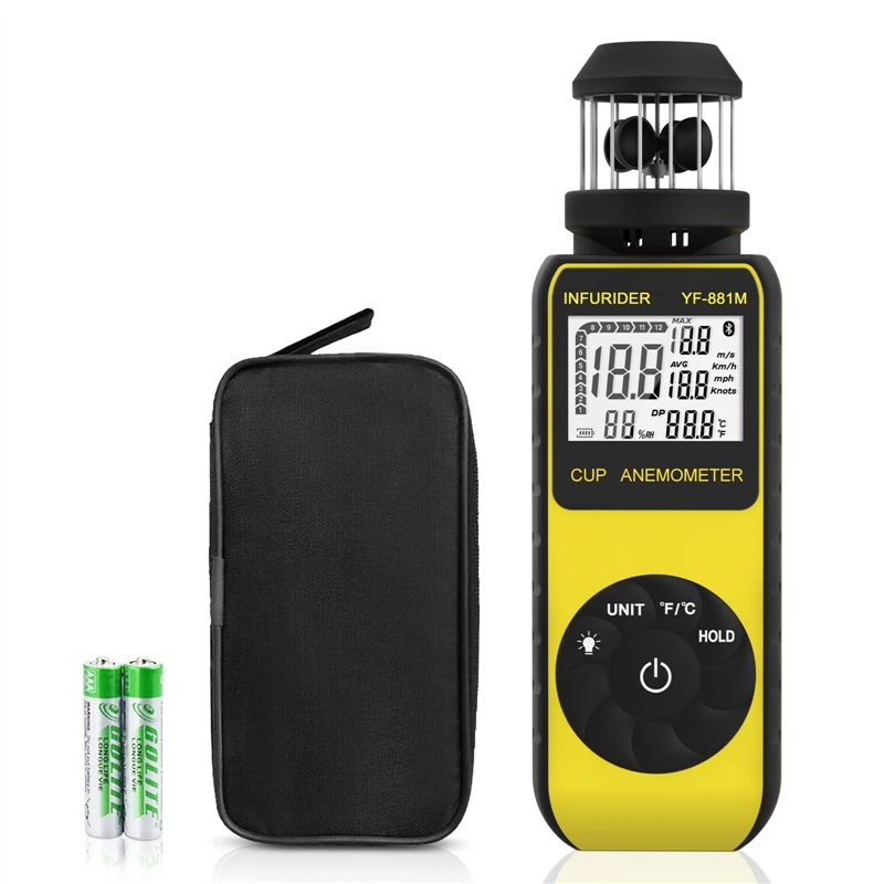 Anémomètre Numérique, INFURIDER YF-881M Digital Anemometre Cup Vitesse du Vent Mesure de la Vitesse/Température du Vent à L'aide