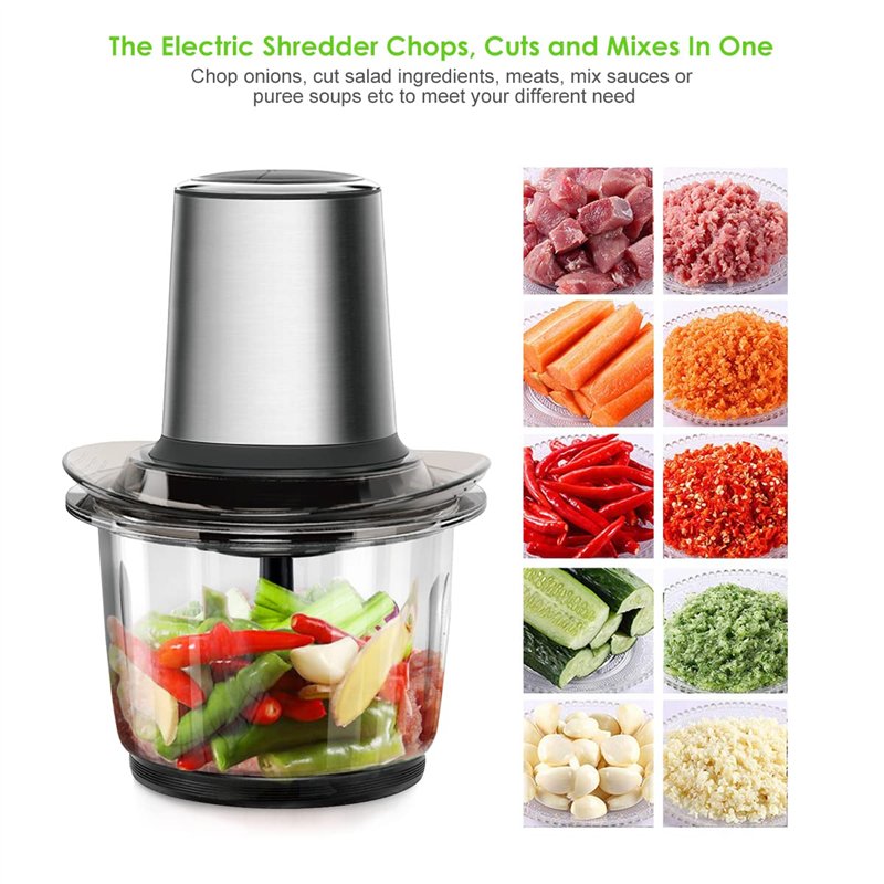 Image secondaire de Hachoir Électrique, 400W Hachoir a Viande, 2 Niveaux de Vitesse, 1.5 L Bol en Verre, 4 Lames Inox Amovibles, Hachoir Multifonction