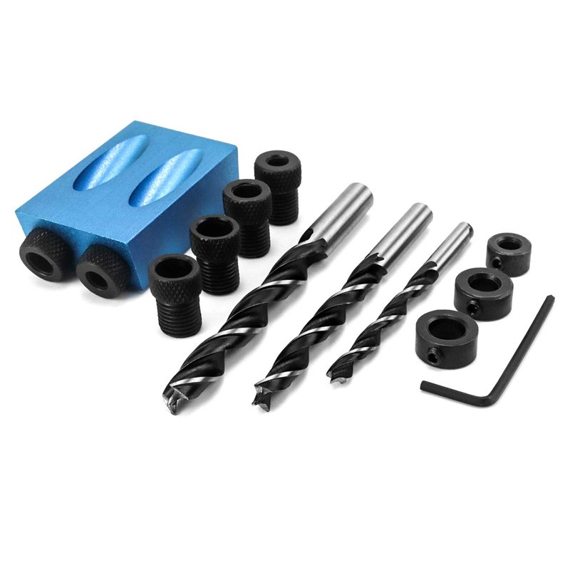 QWORK 15 degrés trou de poche à vis gabarit , Gabarit de Trou de Poche , Foret à Goujon Pour le travail du bois , avec Adaptateur