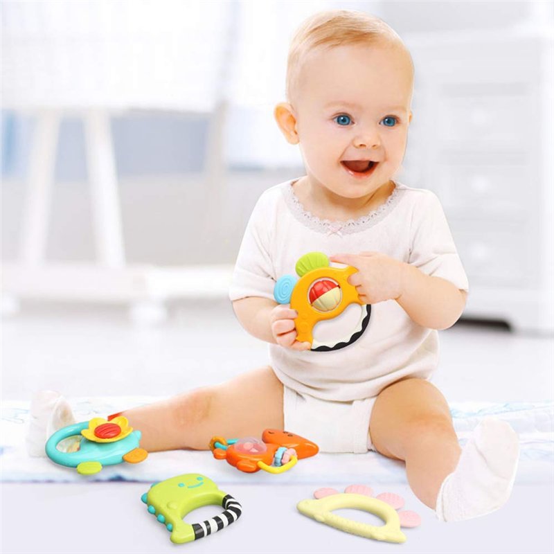 Image secondaire de TINOTEEN Bébé Hochets Jouets Ensemble, 5 Pcs Anneau De Dentition Shaker Grab Spin Hochet Jouet pour 3 6 9 12 18 Mois Bébés Infan