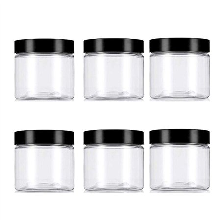 VASANA Lot de 6 récipients vides en plastique transparent avec couvercles noirs pour crème