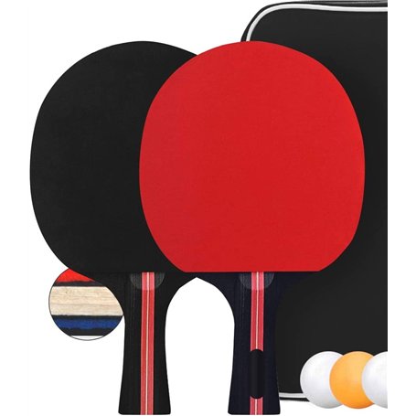 PIQIUQIU Ensemble de Raquettes de Tennis de Table avec 2 Raquettes et 3 balles dans Un Sac(Couleur aléatoire)