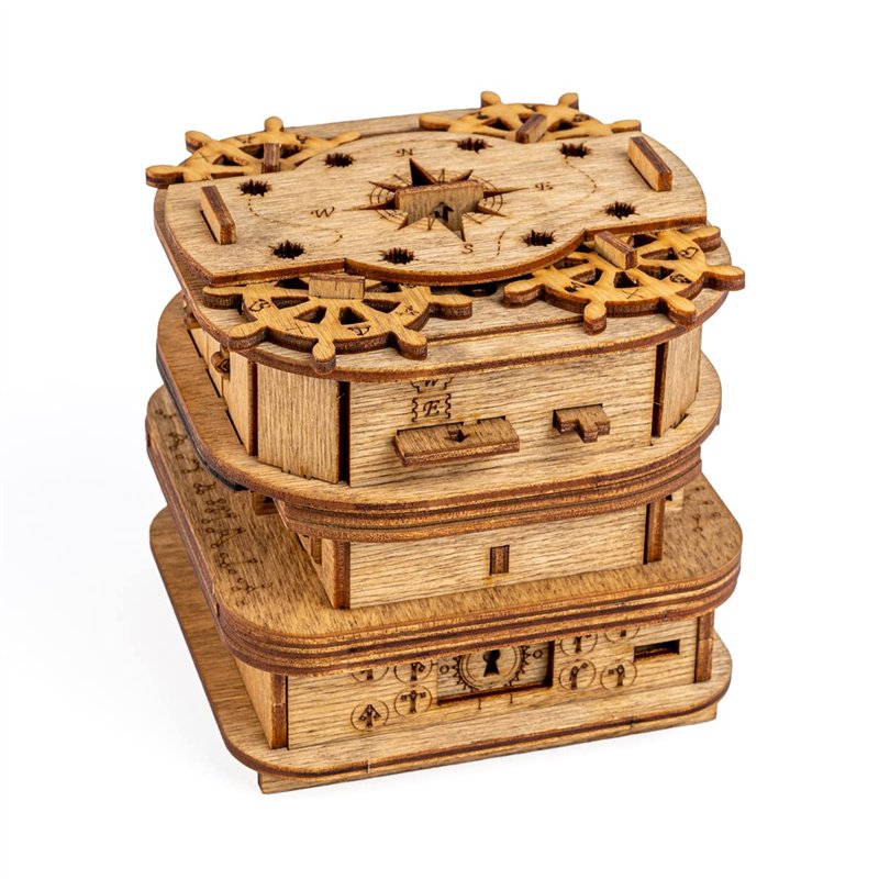 iDventure Cluebox - Coffre de Davy Jones - Puzzle 3D Escape Room Jeu - Boite en Bois - Cadeau Anniversaire Homme Original - Cass