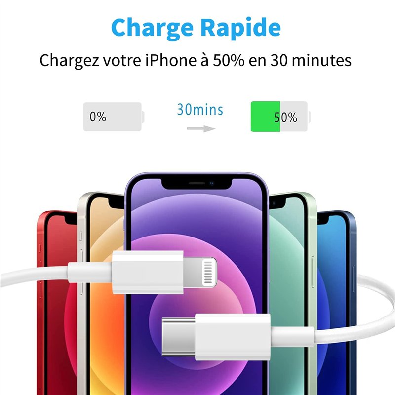 Image secondaire de RCTech Câble USB C vers Lightning 1.8M -Lot de 3 [MFi Certifié] Charguer iPhone Charge Rapide Power Delivery pour iPhone 14/13/1