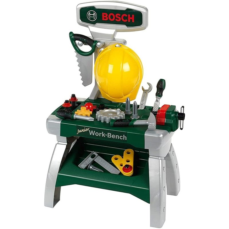 Theo Klein 8612 Bosch Etabli Junior 2 en 1 | Comprend également Un Casque, Un étau, Divers Outils, Lattes, Clous et écrous | Dim