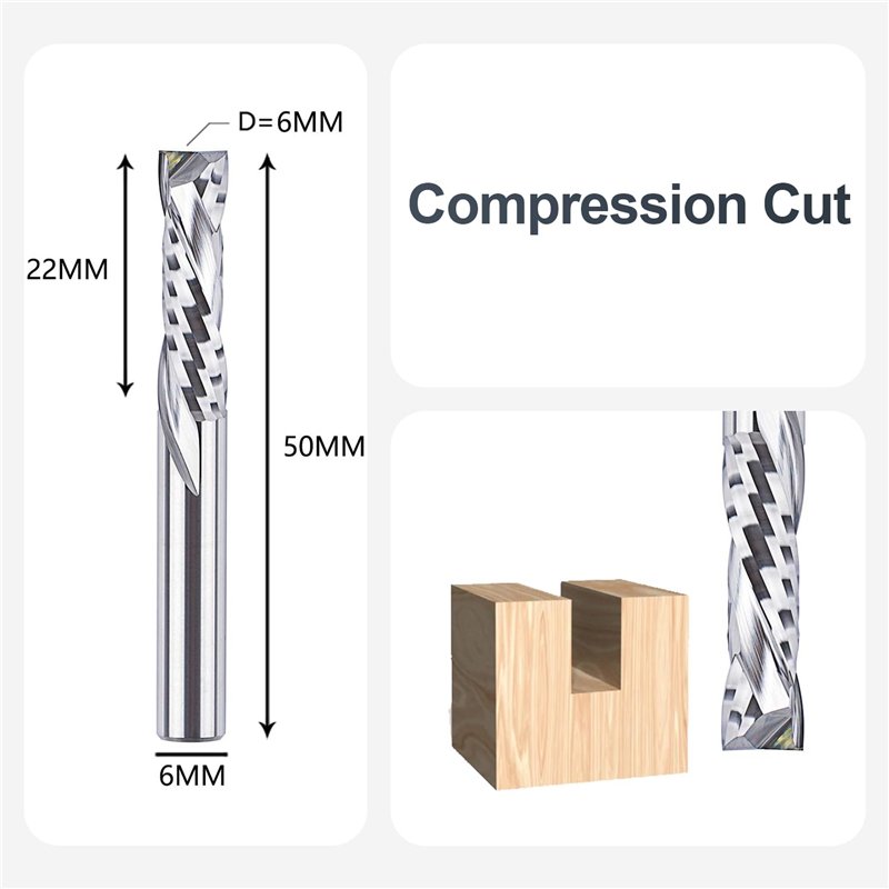 Image secondaire de SpeTool Up&Down Fraise Defonceuse 6mm Diamètre de la tige Compression Fraise a Rainurer Fraise CNC Fraises en Spirale 22mm Longu