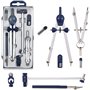 Lot avec compas en acier inoxydable et 5 accessoires pour enfants pour le dessin les mathématiques et la géométrie