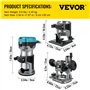 VEVOR Défonceuse Électrique 710W Affleureuse à Bois avec 3 Bases Fixe Inclinable Plongeante, 13000-33000 tr/min Outil Menuiserie