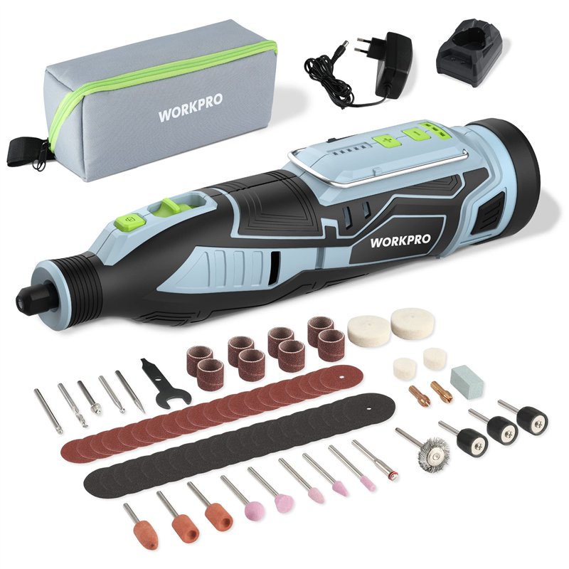 WORKPRO Outil Rotatif Multifonction sans Fil 12V avec 114 Accessoires, 5 Réglages de Vitesse Variable 7500-32000 tr/min, pour Me