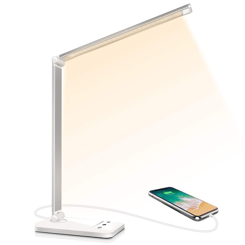 SLATOR Lampe de Bureau LED, Dimmable 5 Modes de Couleur 10 Niveaux de Luminosité, Flexible Contrôle Tactile Protection des Yeux,