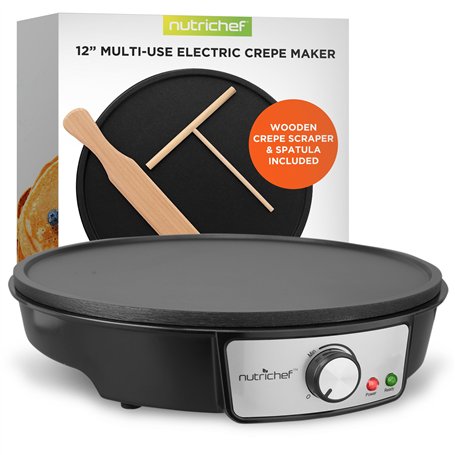 Nutrichef Crêpière et Grille Electrique de 1200 Watts | Plaque de Cuisson Chauffante Antiadhésive 30 cm | Contrôle de Températur