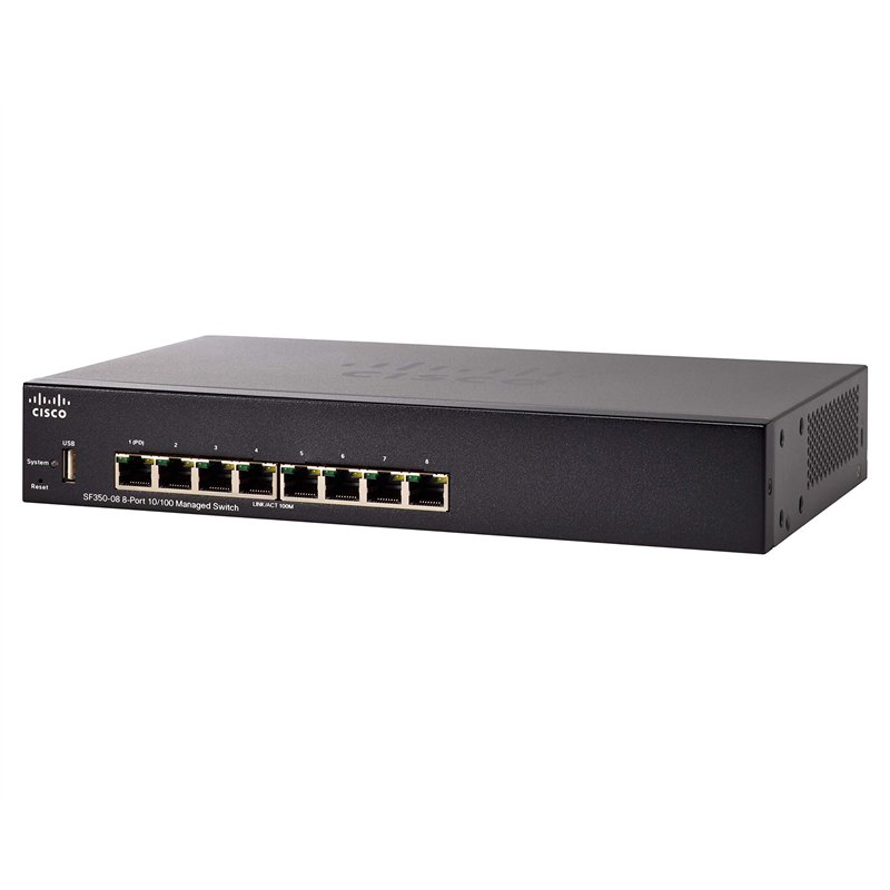 Cisco Commutateur géré SF350-08 avec 8 Ports 10/100, protection à vie limitée (SF350-08-K9-EU)