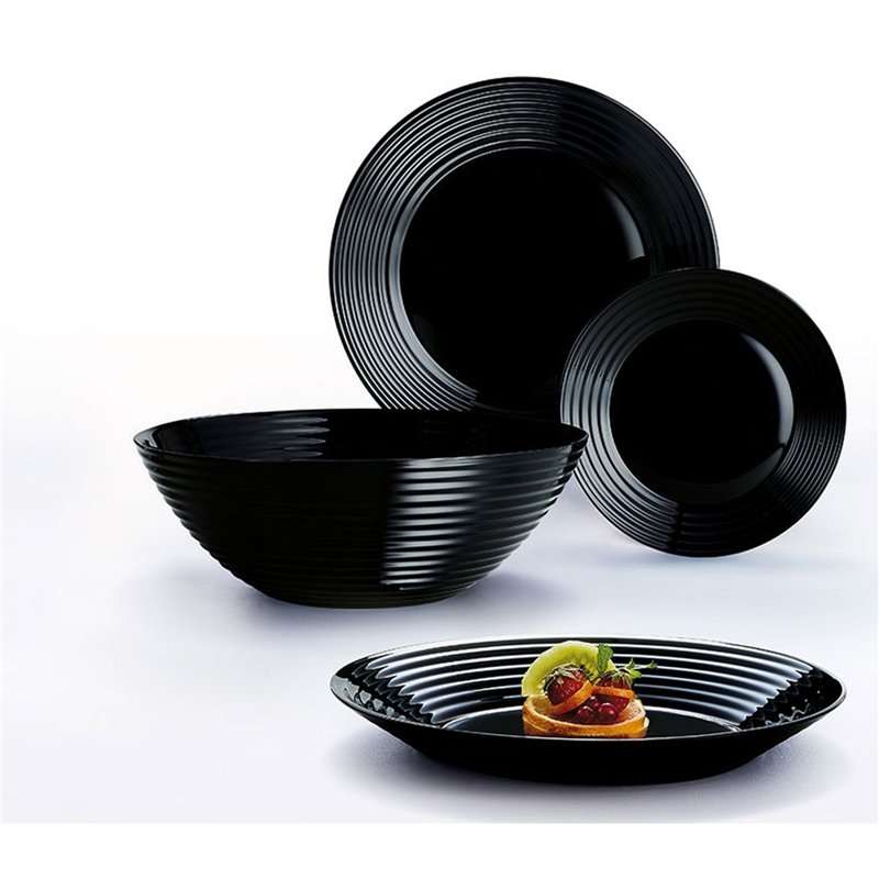 Luminarc Harena Ensemble de vaisselle 19 pièces pour 6 Noir Trempé Extra résistant