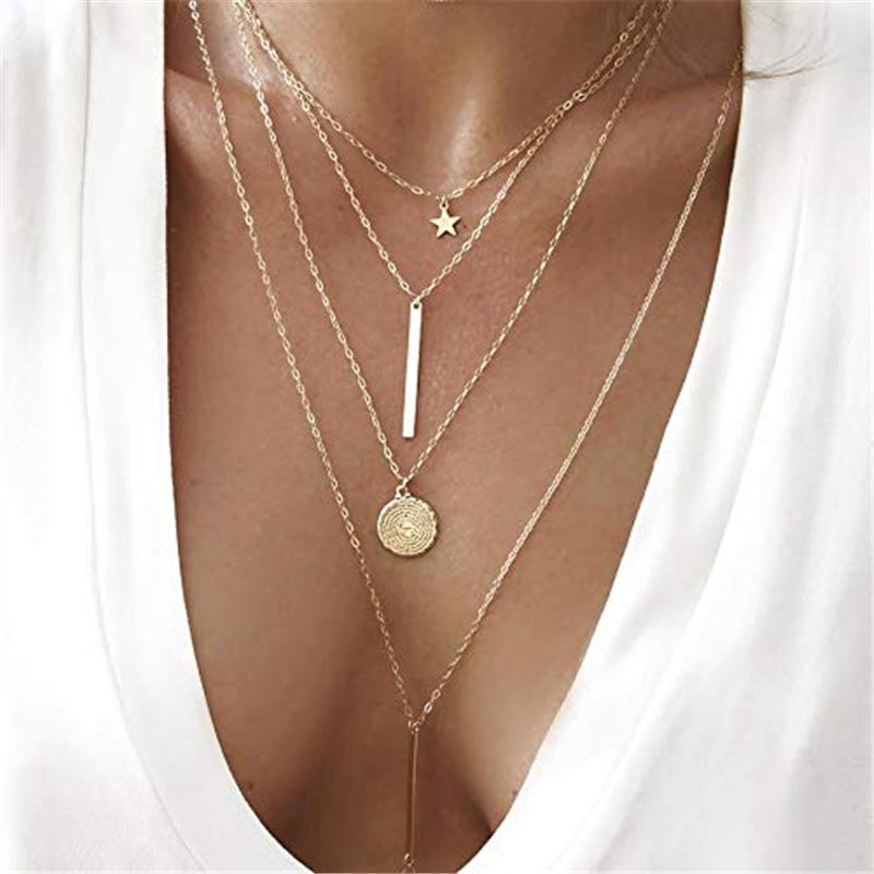 Jovono Bohemia multicouche dames collier avec pentagramme et chaînes pendentif chaînes de collier de modèle pour les femmes