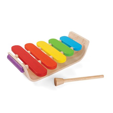 PlanToys Xylophone Ovale en Bois pour Enfants - Xylophone en Bois avec 5 Lames Colorées