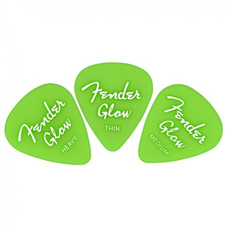 Fender® »GLOW IN THE DARK - 351 PICK MIX« Médiators pour guitare - 12 Pièces/Mix - Thin/Medium/Heavy