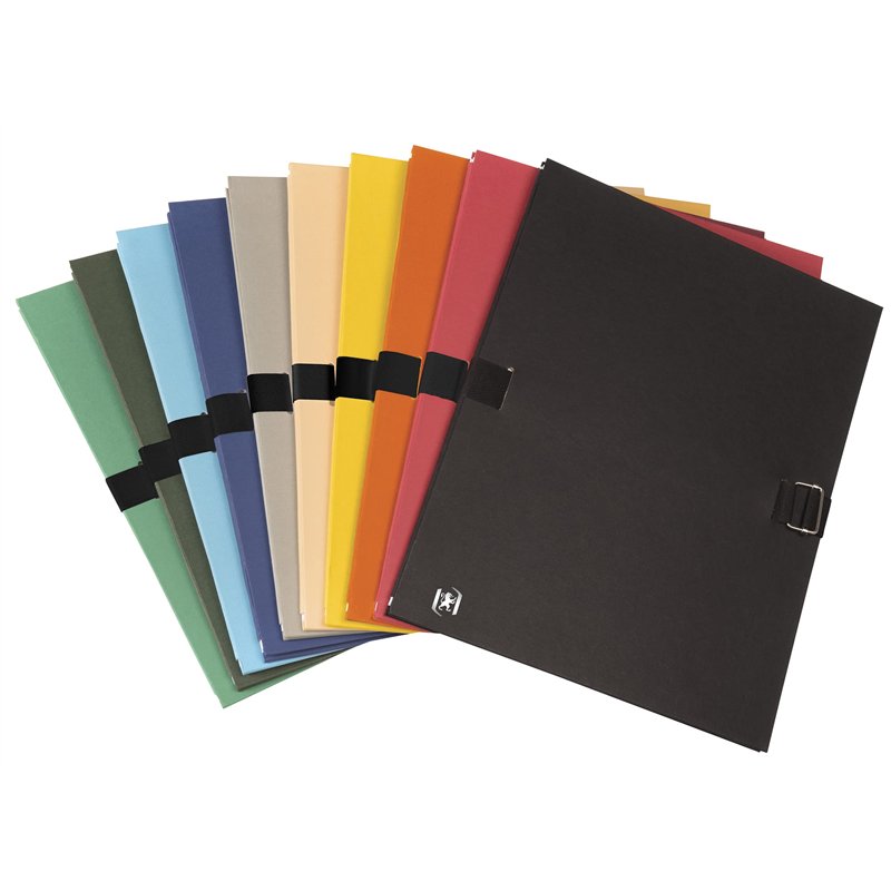 Oxford Lot de 10 Pochettes Cartonnées Extensibles à Sangle 24 x 32 Assorties