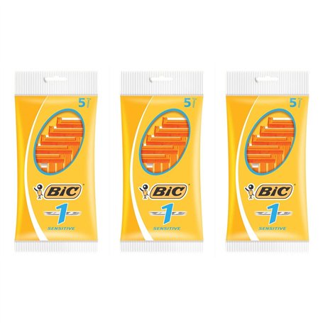 BIC Lot de 3 Pochettes x 5 Rasoir N°1-1 lame Peaux sensibles