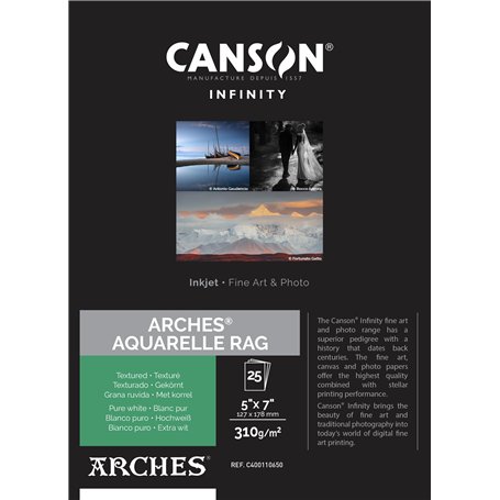 CANSON Infinity ARCHES Aquarelle Rag - Tirage papier Fine Art ARCHES - Boîte de 25 feuilles 12