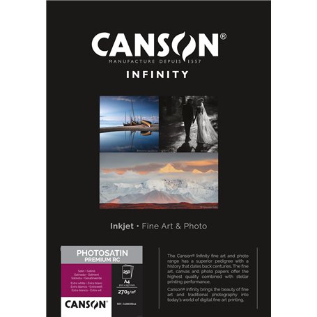 CANSON Infinity - Photosatin Premium RC - Boîte 250 feuilles de papier photo satin A4 - 270g - Extra Blanc