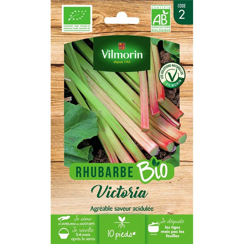 Vilmorin - Rhubarbe Victoria Bio - Agréable saveur acidulée -Semences Issues d'une Culture Conforme aux règles de l'agriculture