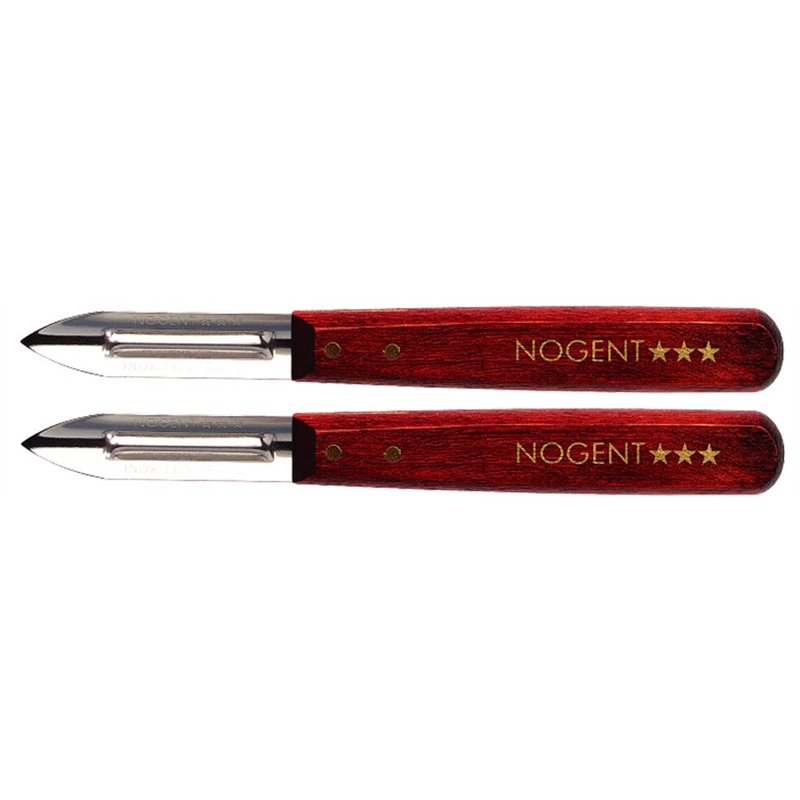 Nogent*** 01210J Lot de 2 Eplucheurs avec 2 Tranchants Lame en INOX 18/8 + Manche en Bois de Charme Merisier