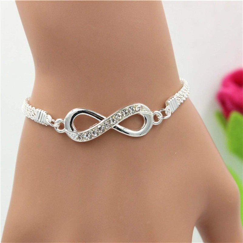 Bracelet Infini plaqué Argent en Alliage de Zinc chaîne Strass Bracelet pour Homme Femme Bijoux de Mode