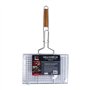 RUECAB - Grille de Barbecue Double Quadrillé Inox Poignée Bois Argent , 22 x 34 cm