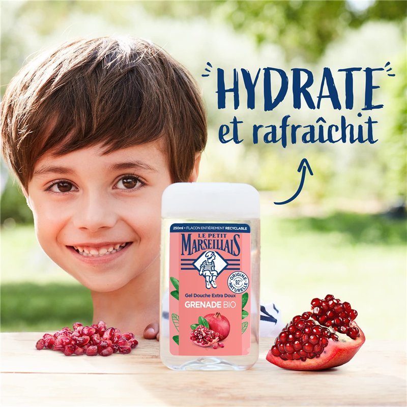 Image secondaire de Le Petit Marseillais | Gel Douche Extra Doux Grenade Bio (flacon de 250 ml) – 92 % d'ingrédients d'origine naturelle – pH neutre